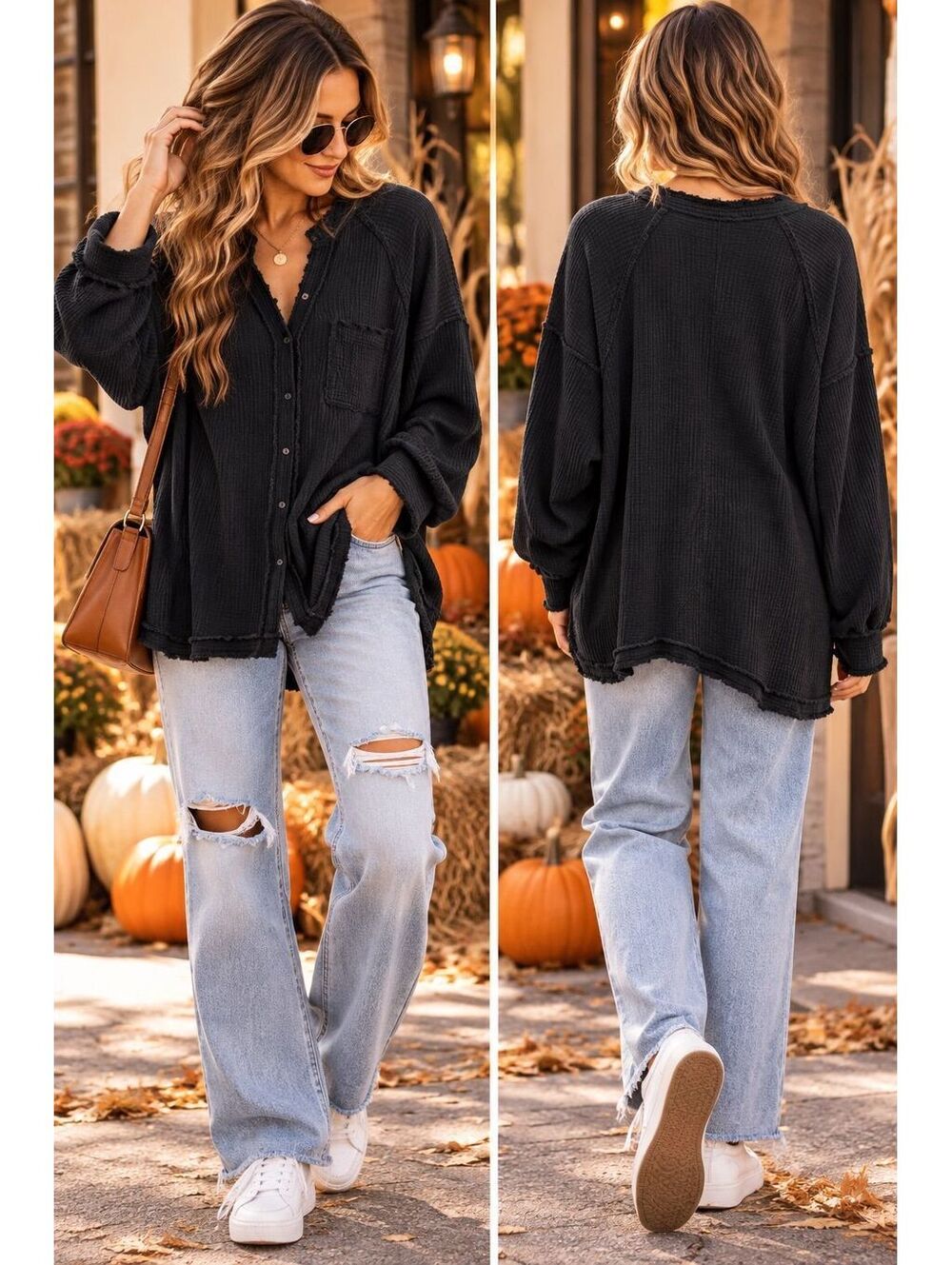 Aerie oversized raw hem gauze pattern button down small